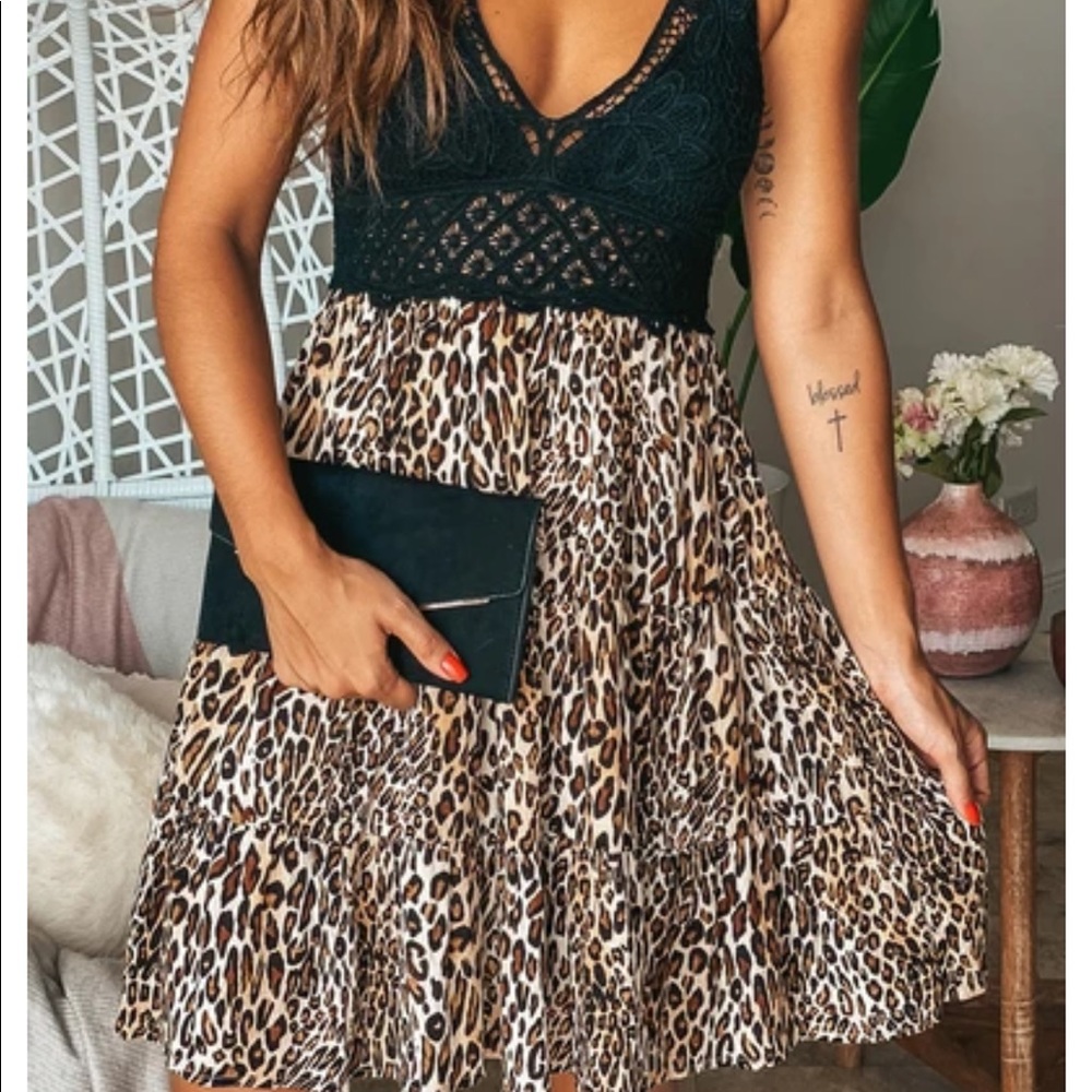 Animal print and crochet top dress L